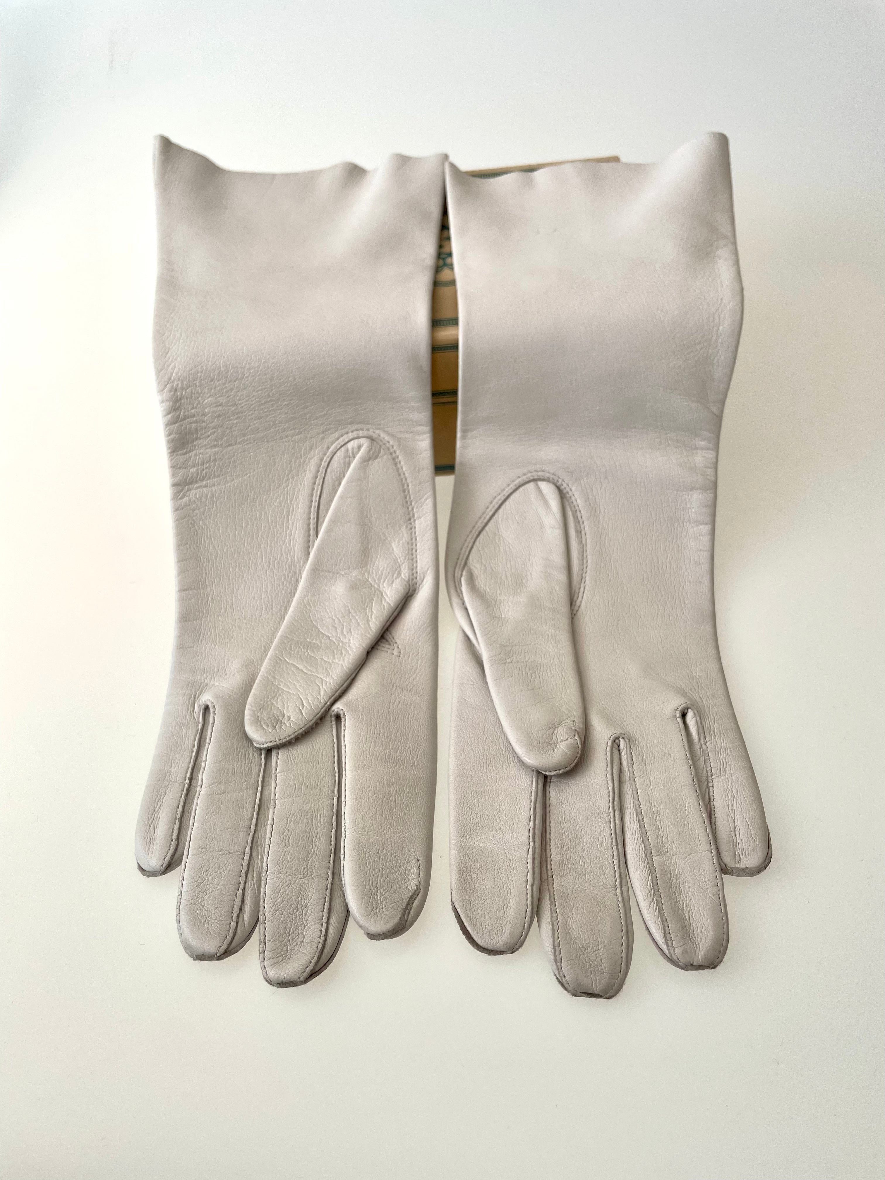 Handsker, off-white læder. Str, 7