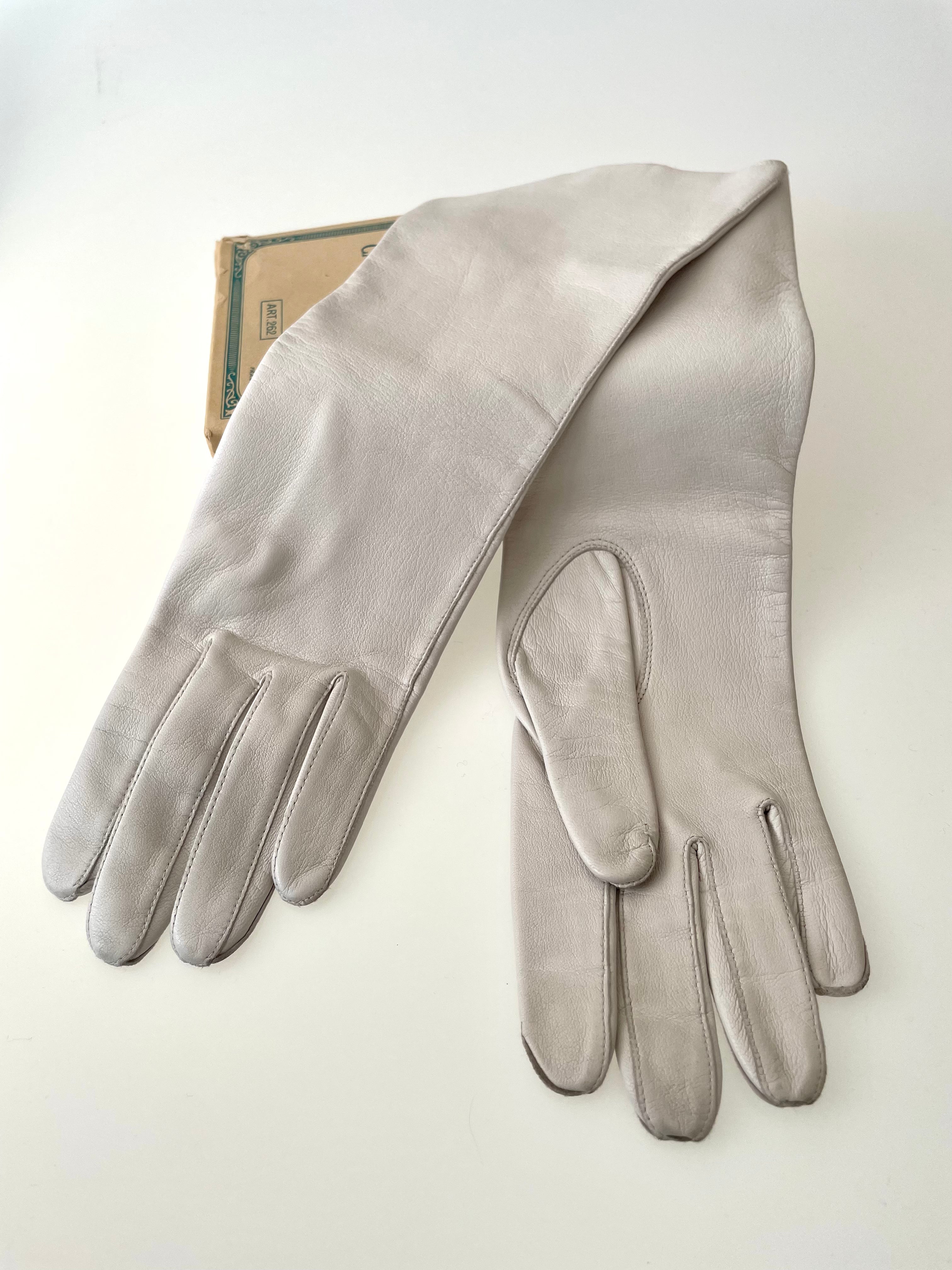 Handsker, off-white læder. Str, 7