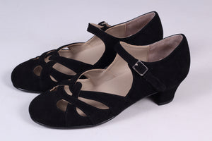 1930'er / 1940'er vintage style sandaler i ruskind - sort - Ida