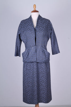 Solgt vintage tøj - Grå kjole med jakke i bomuldsbrokade 1950. S-M - Solgt - Vintage Divine - 3