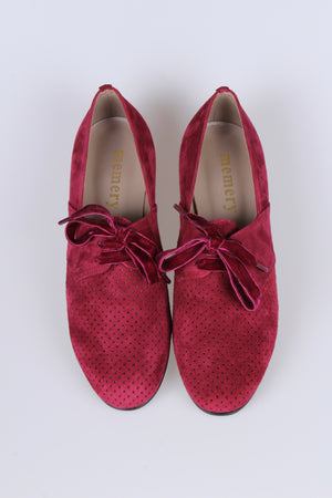 1940'er vintage style Oxford sko i ruskind med snøre - Lav hæl - Rød - Esther
