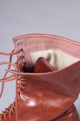 Edwardiansk snørestøvle med pompadour hæl, 1900-1915 - cognac brun - Rose