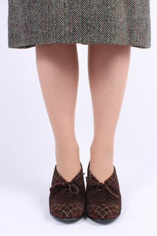 1940'er pumps i ruskind med flerfarvet syet mønster - Brun - Edith