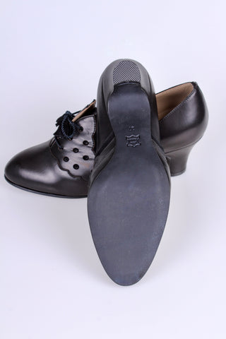 1930'er højhælede snøresko med kvaster - Sort - Mildred