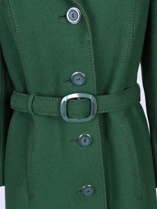 Grøn frakke i uld med bælte. 1970. M/L