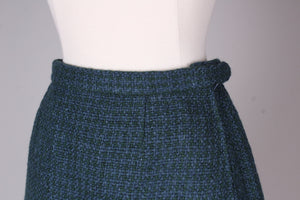 Grøn / blågrøn melerret uld nederdel. 1960. Xs