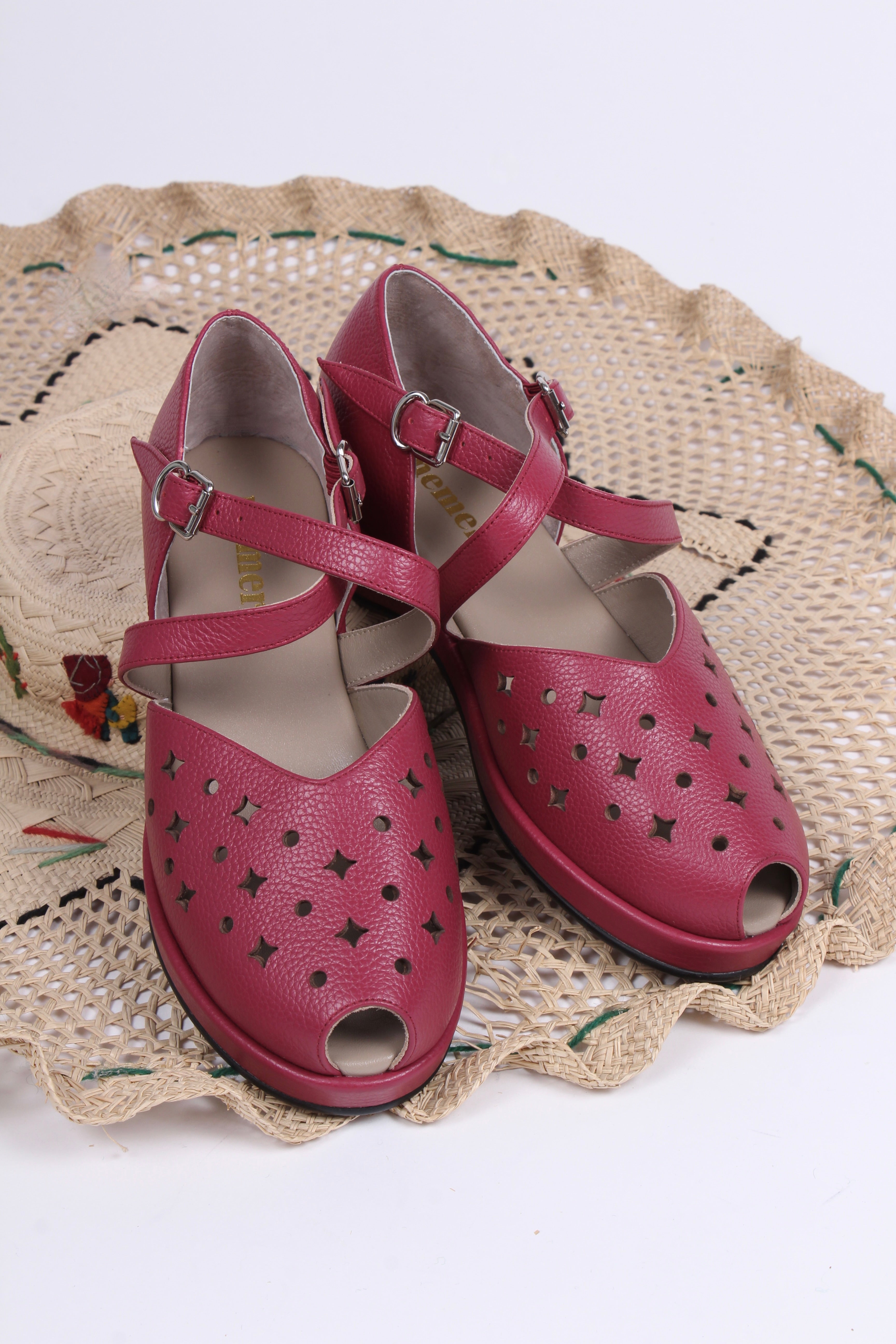 1940'er sandal / wedge - Burgundy / Hindbær - Norma
