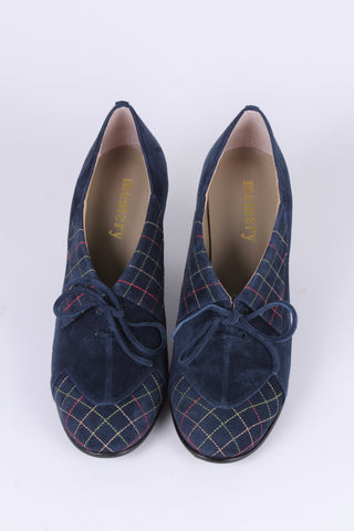 1940'er ruskinds pumps med flerfarvet syet mønster - Marineblå - Edith