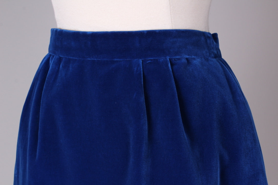 Blå velour nederdel. 1960. Xs