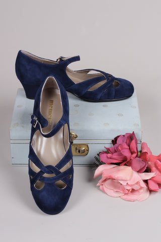 VEGAN - 1940'er vintage style pumps med snøre - Navy blå - Esther