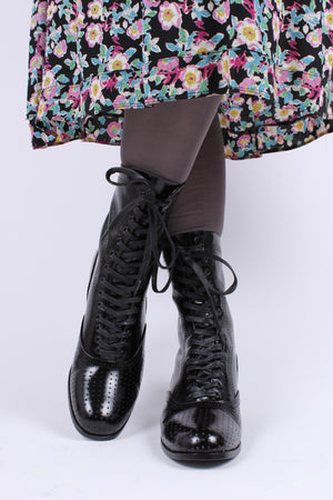 1920'er / 1930'er vintage style støvle i blank læder - Sort - Martha