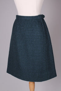 Grøn / blågrøn melerret uld nederdel. 1960. Xs