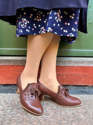 1930'er Oxford højhælede snøresko med kvaster - Brun - Mildred