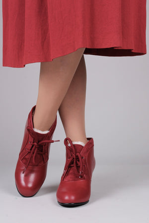 1940er style ankelstøvle med foer af uld - Rød - Lillie