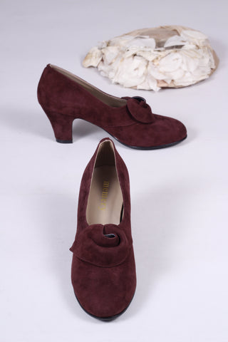 1940'er vintage style pumps i ruskind med roset - blommefarvet - Luise