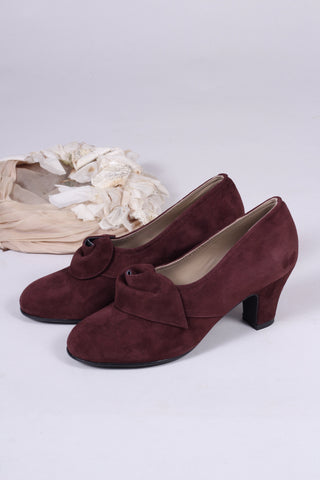 1940'er vintage style pumps i ruskind med roset - blommefarvet - Luise