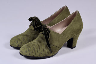 VEGAN - 1940'er vintage style pumps med snøre - grøn - Esther
