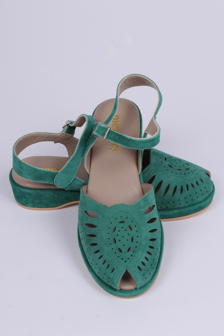Bløde 1940'er / 1950'er inspirerede sandaler - Grøn - Ella