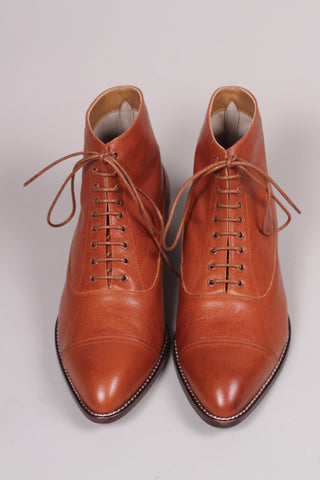 Edwardian 1910 /1920 style læder ankel herrestøvle  - Cognac brun - William