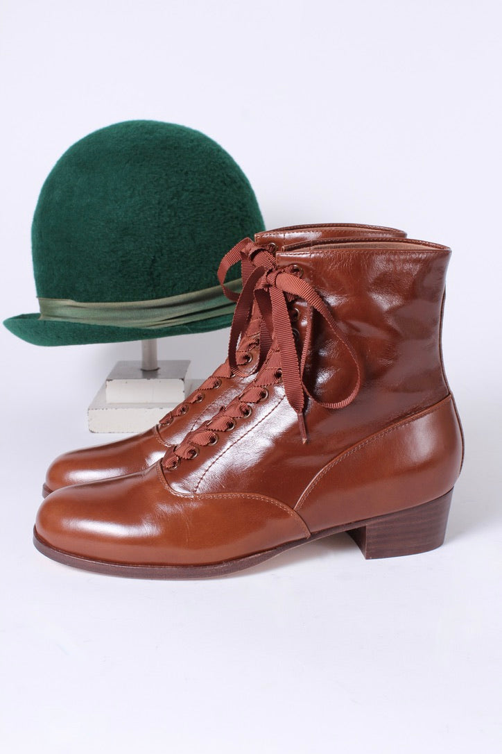 1920'er / 1930'er vintage style læderstøvler - Brun - Britta