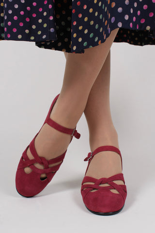 1930'er / 1940'er sko i ruskind - bordeaux rød  - Ida