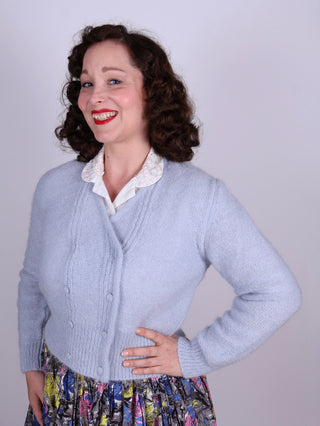 1940’er / 1950’er vintage style mohair cardigan - Støvet lyseblå - Kirsten