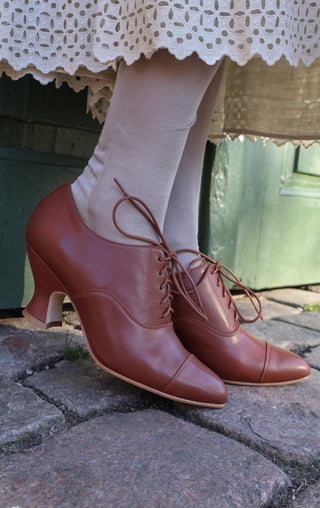 Edwardianske Oxford sko med pompadour hæl, 1900-1920 - Brun - Bertha