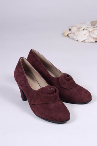 1940'er vintage style pumps i ruskind med roset - blommefarvet - Luise