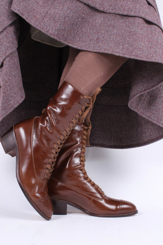 Edwardianske snørestøvler -  1910 - brun - Alice