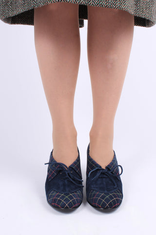 1940'er ruskinds pumps med flerfarvet syet mønster - Marineblå - Edith
