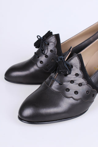 1930'er højhælede snøresko med kvaster - Sort - Mildred