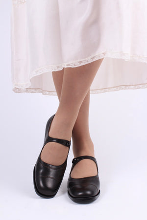 Mary Jane 1920'er vintage style sko med knap - Sort - Ruby