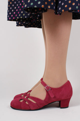 1930'er / 1940'er sko i ruskind - bordeaux rød  - Ida