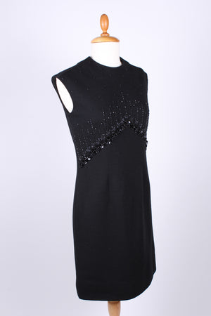 Sort uldjersey kjole med palietter. 1960. S