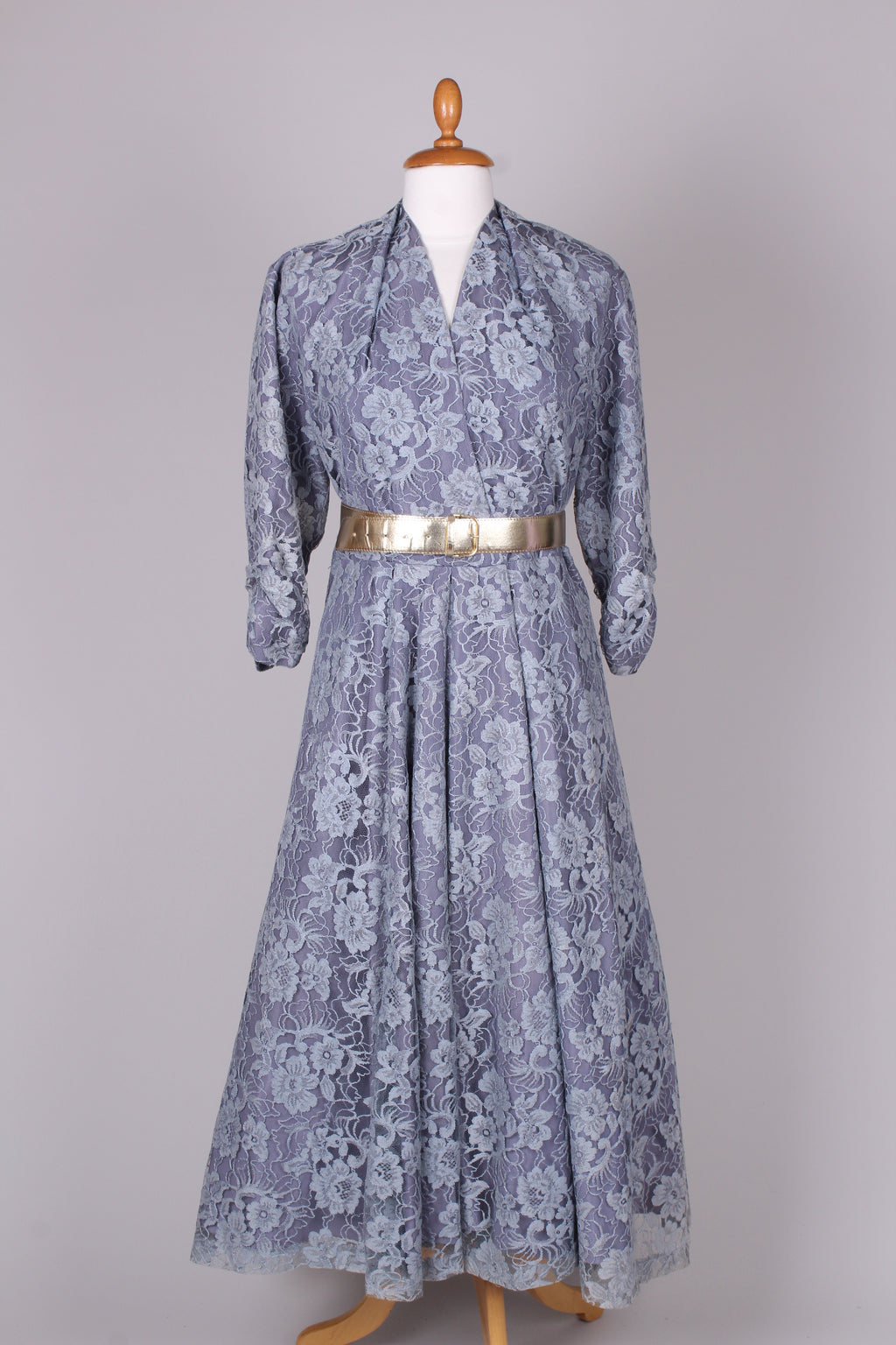 Støvet blå blonde selskabskjole 1950, XL - XXL