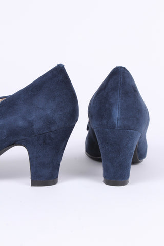 1940'er ruskinds pumps med flerfarvet syet mønster - Marineblå - Edith