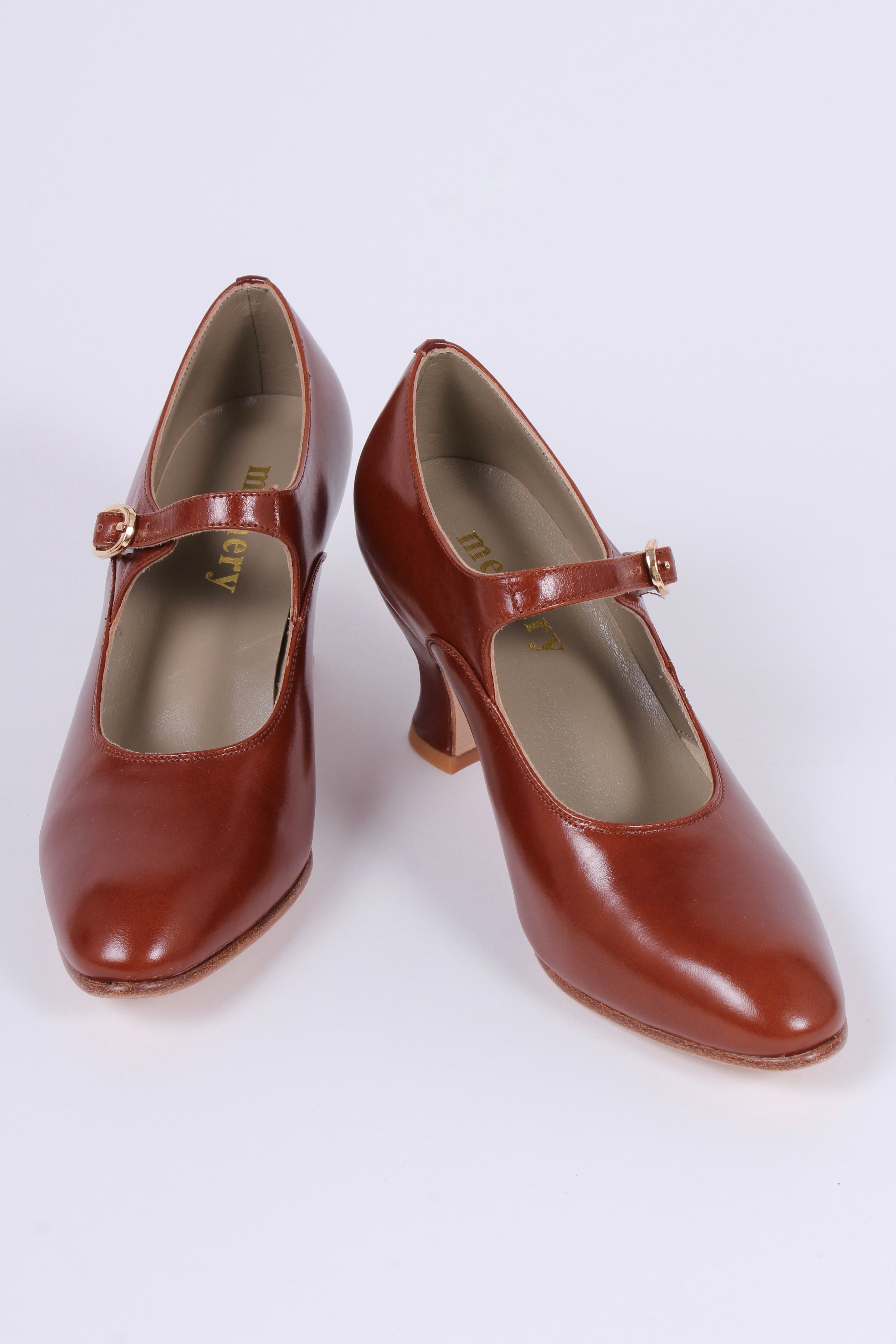 1920'er vintage style pumps med pompadour hæl - Cognac brun - Yvonne