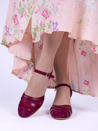 1930'er aftensko med T-rem - Bordeaux - Thelma