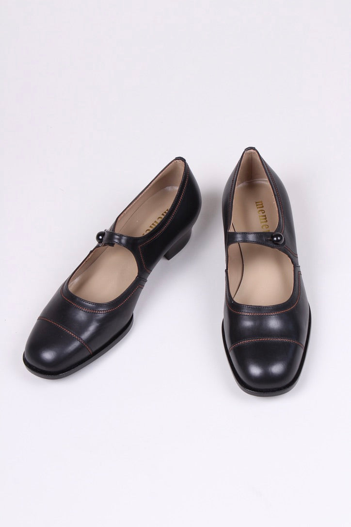 Mary Jane 1920'er vintage style sko med knap - sort - Ruby