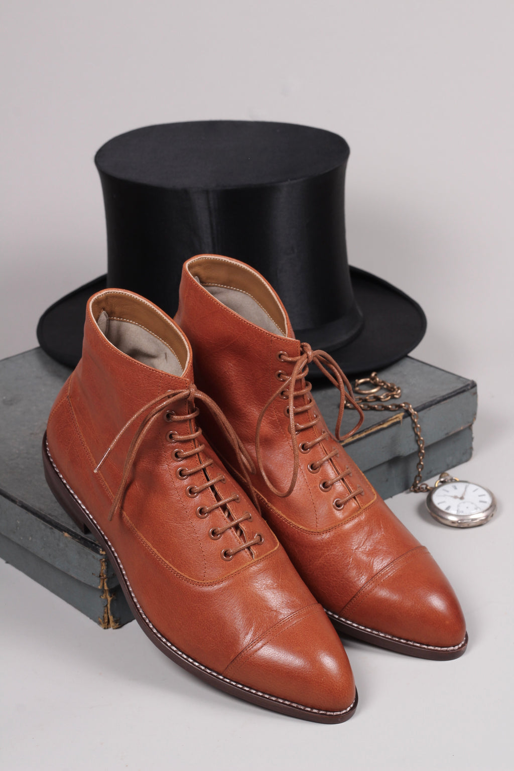 Edwardian 1910 /1920 style læder ankel herrestøvle  - Cognac brun - William