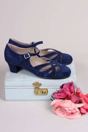 1930'er / 1940'er vintage style sandaler i ruskind - Navy blå - Ida