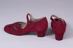1930'er / 1940'er vintage style sandaler i ruskind - bordeaux rød  - Ida