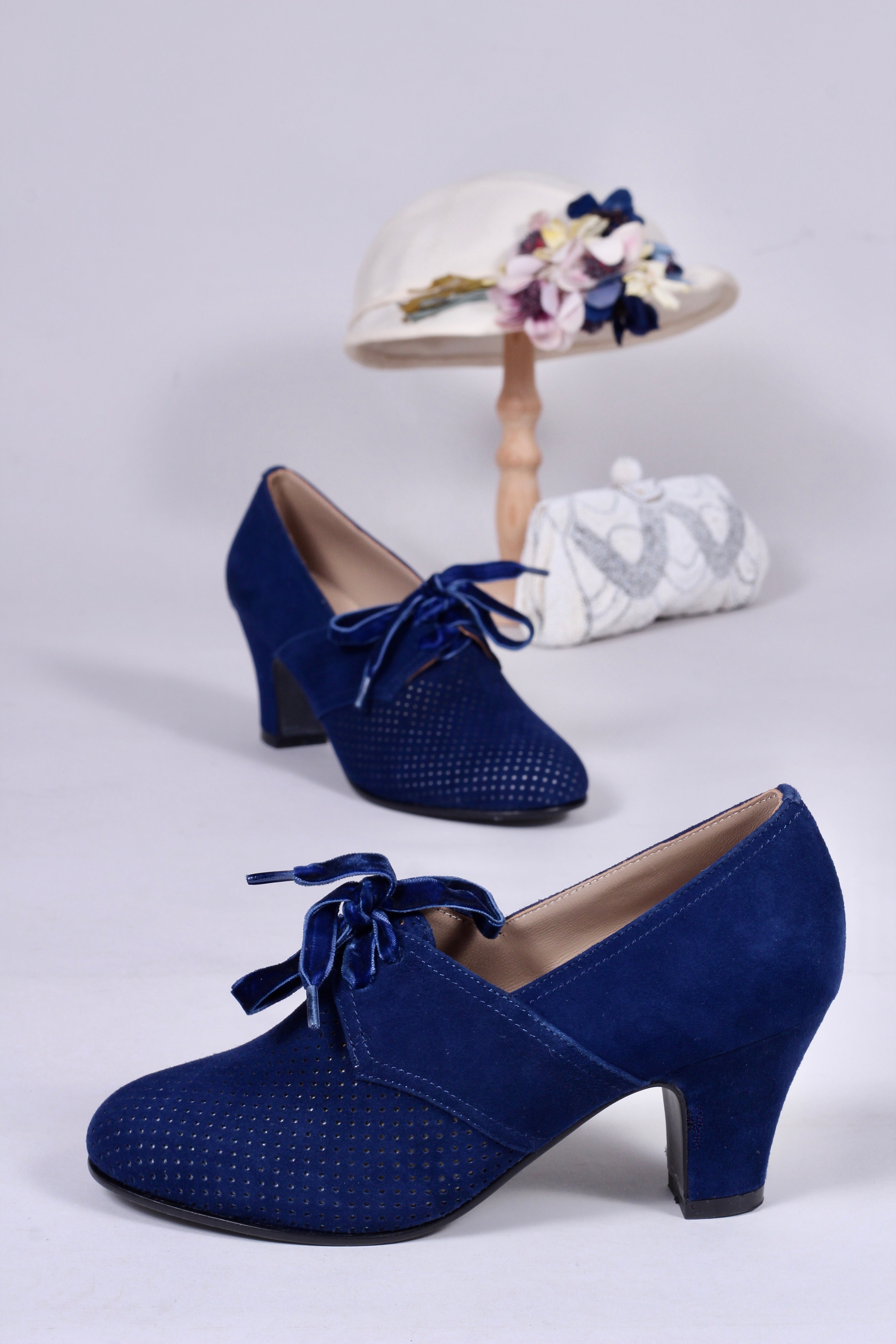 Uforudsete omstændigheder kassette grad 40'er vintage sko i ruskind med snøre - Navy Blue – Vintage Divine