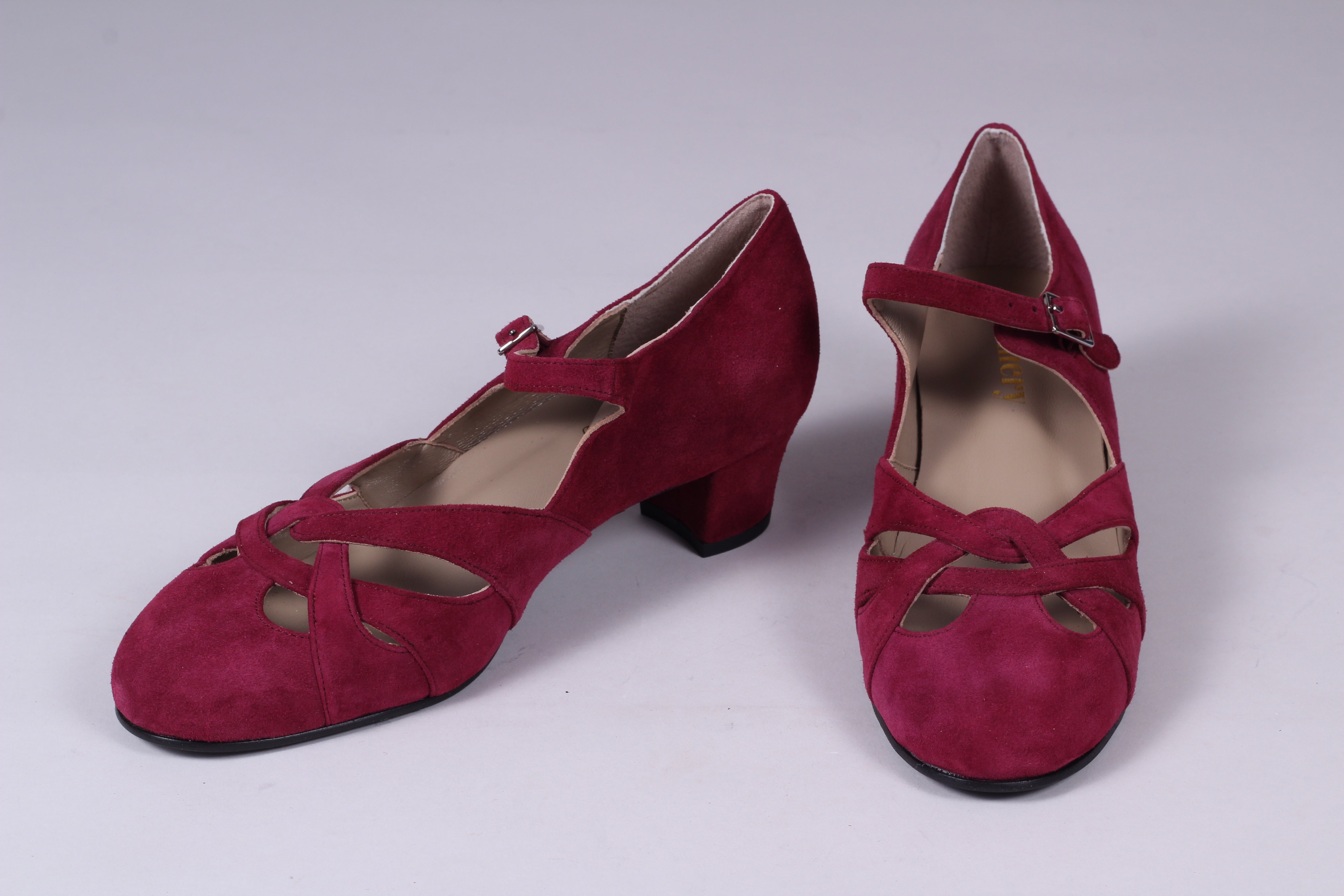 1930'er / 1940'er vintage style sandaler i ruskind - bordeaux rød  - Ida