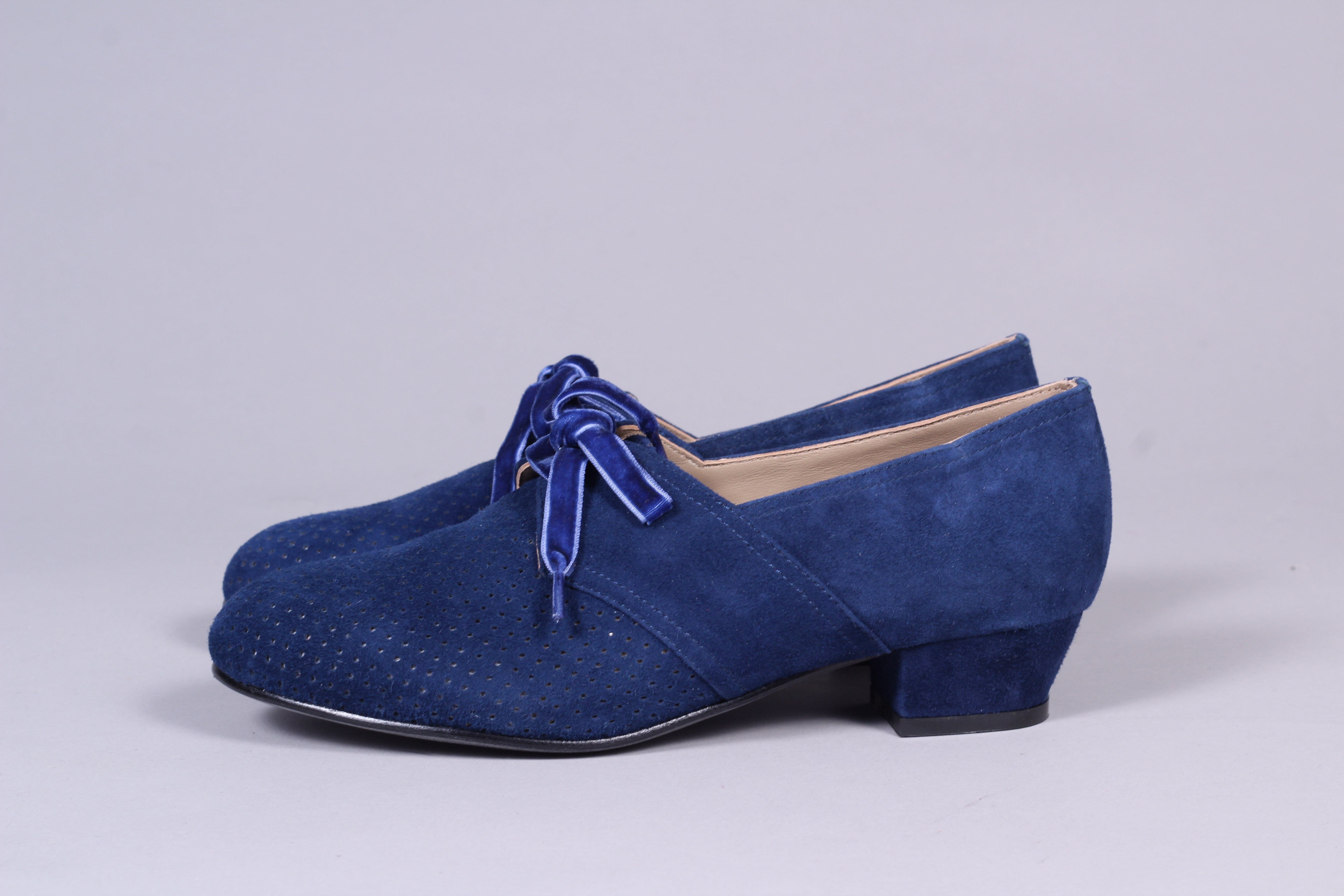 1940'er vintage style Oxford sko i ruskind snøre - Lav hæl - Navy Divine