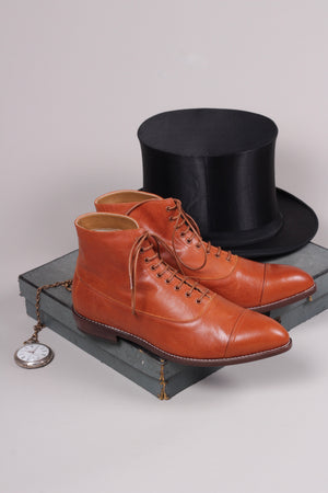 Edwardian 1910 /1920 style læder ankel herrestøvle  - Cognac brun - William
