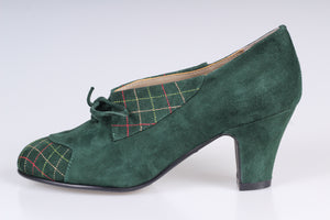 1940'er vintage style pumps i ruskind med farvede syninger - Mørkegrøn - Edith