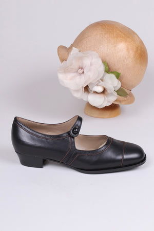 Mary Jane 1920'er vintage style sko med knap - Sort - Ruby