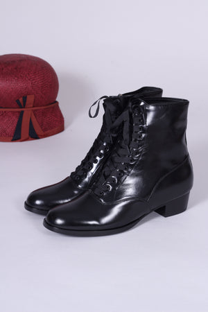 1920'er / 1930'er vintage style læderstøvler - Sort - Britta