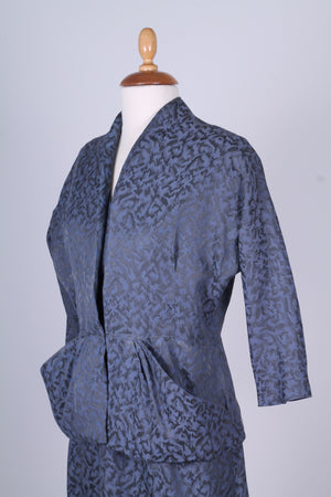 Solgt vintage tøj - Grå kjole med jakke i bomuldsbrokade 1950. S-M - Solgt - Vintage Divine - 10